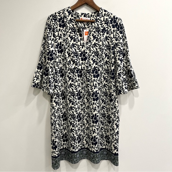 NWT Jude Connally Kerry Dress Jude Cloth Long Floral Boarder Cream Navy Medium - Picture 1 of 13